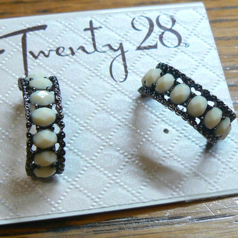 Boho Rustic Vintage White Opaque Loop Earrings